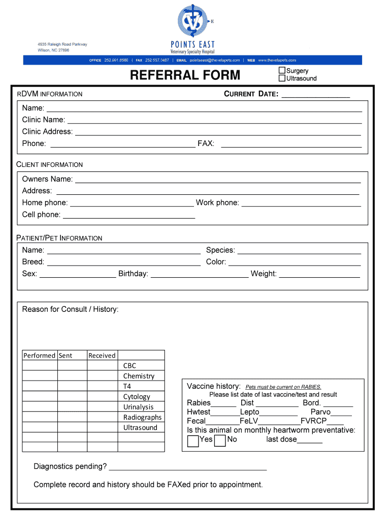 SurgeryUltrasound Referral Form Points East Veterinary