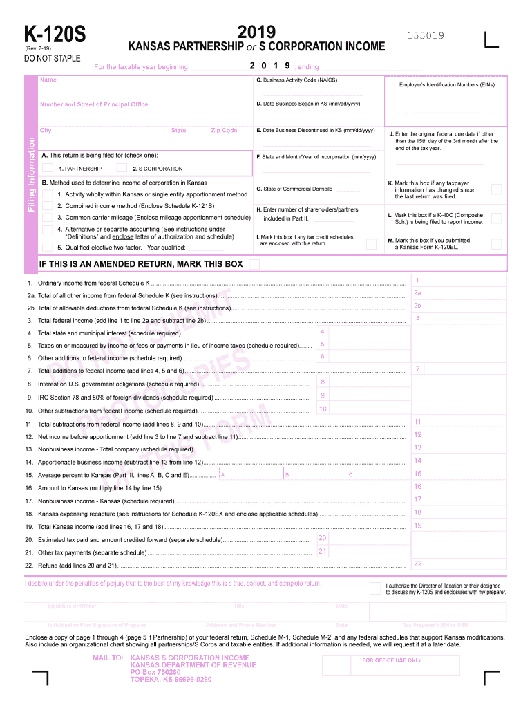  Kansas Tax Form K 120s 2019