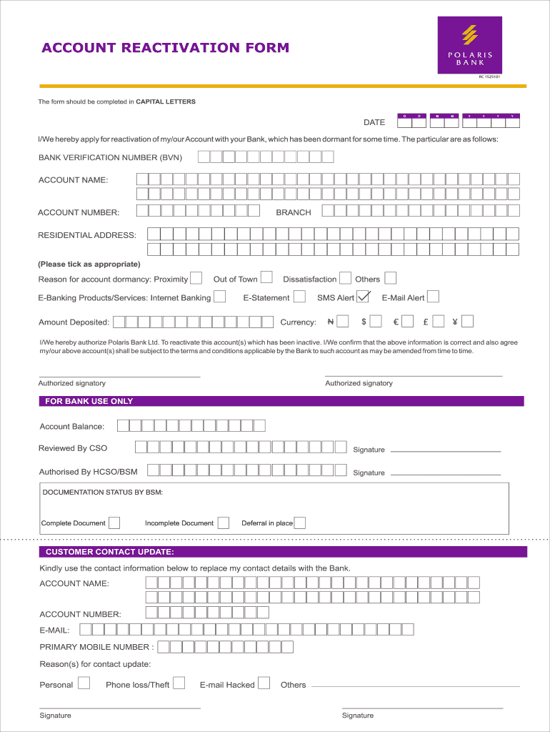 How to Reactivate My Polaris Bank Account  Form