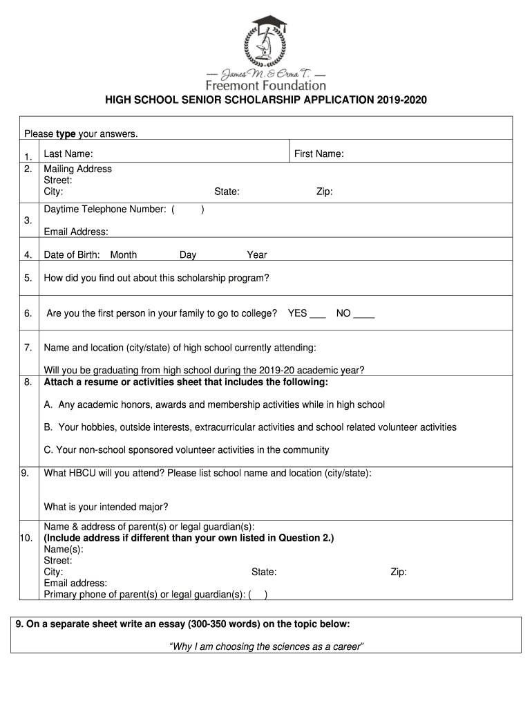 UMT Scholarship Program for US Public High School Seniors  Form