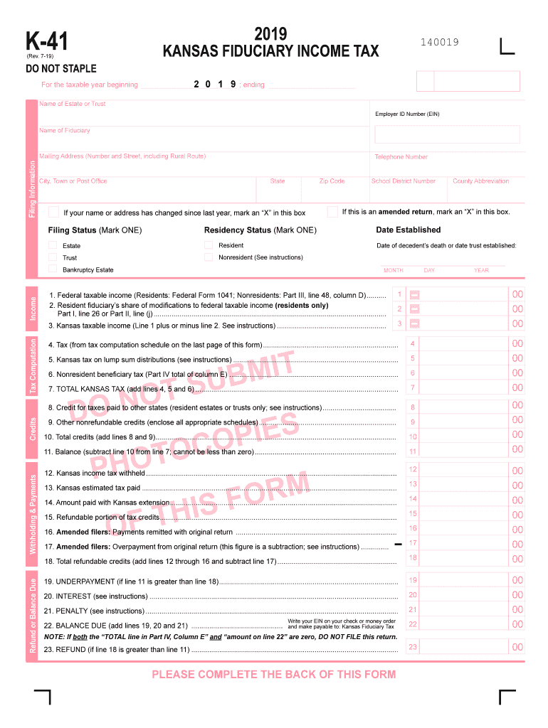 Kansas K 41 Instructions  Form