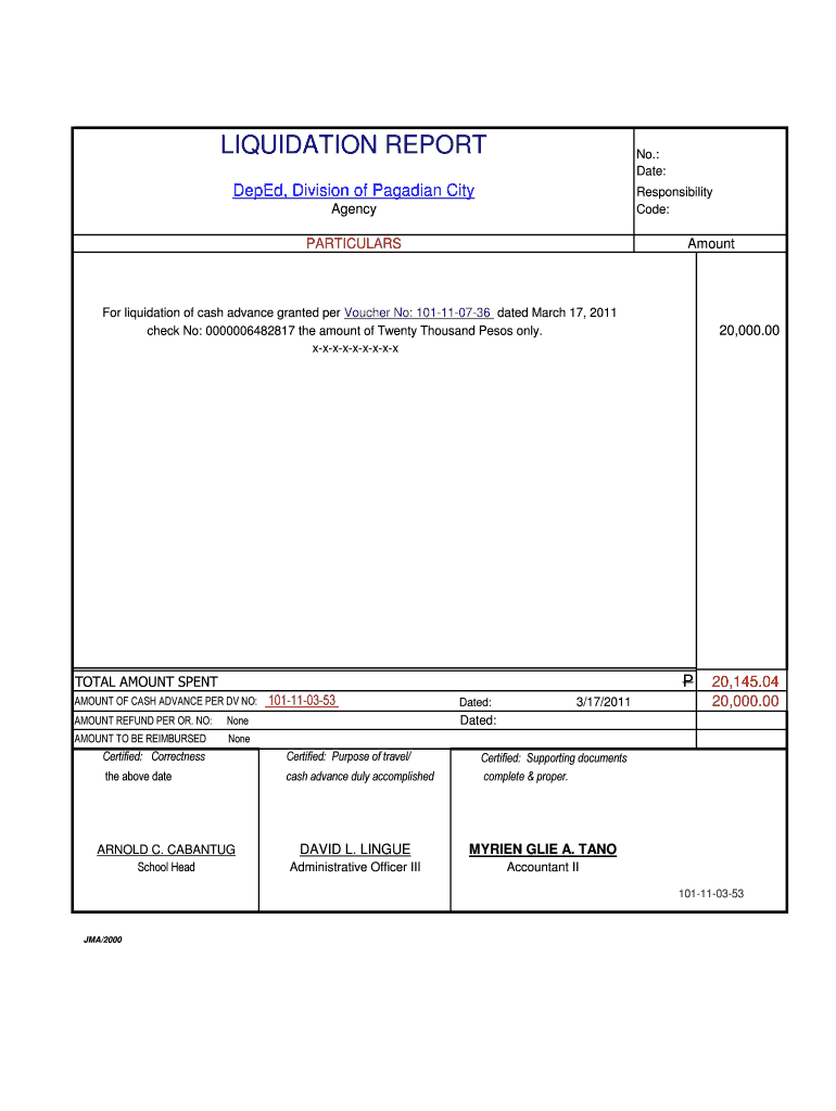 Liquidation Form Excel Format