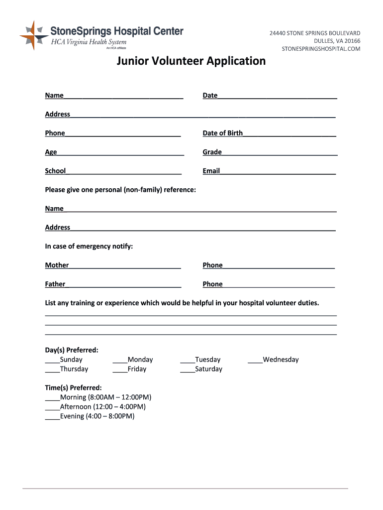 Adult and College Student Volunteer Application  Form