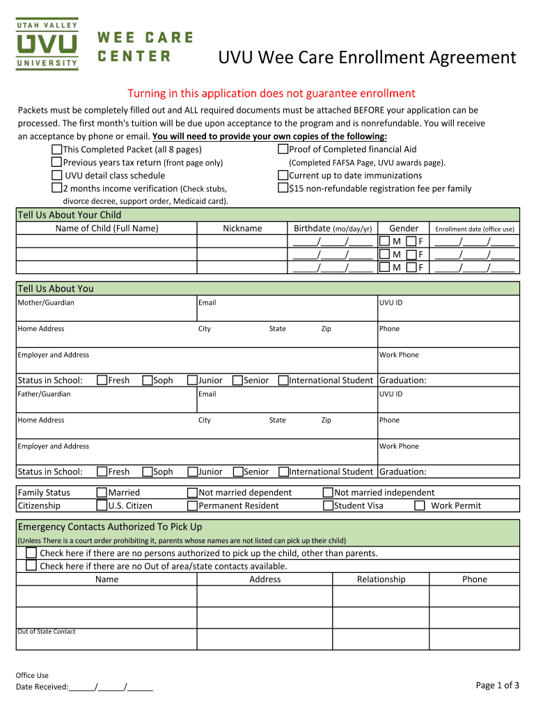 Turning in This Application Does Not Guarantee Enrollment  Form