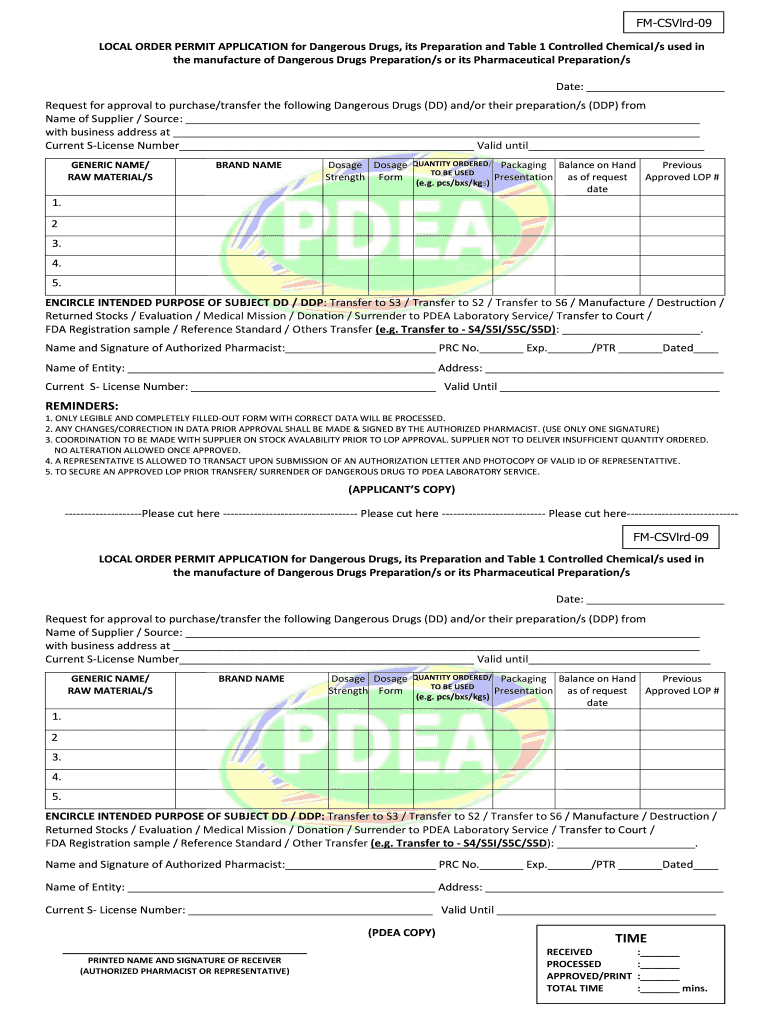 Local Order Permit Pdea  Form