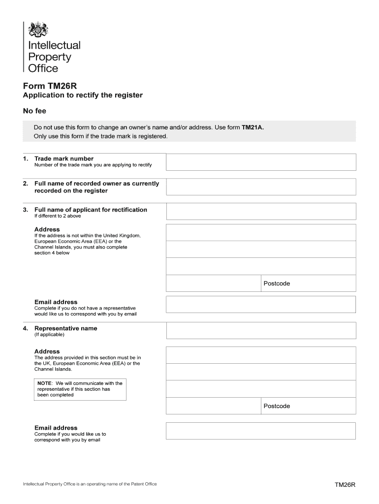  Application to Rectify the Register Form TM26R 2018