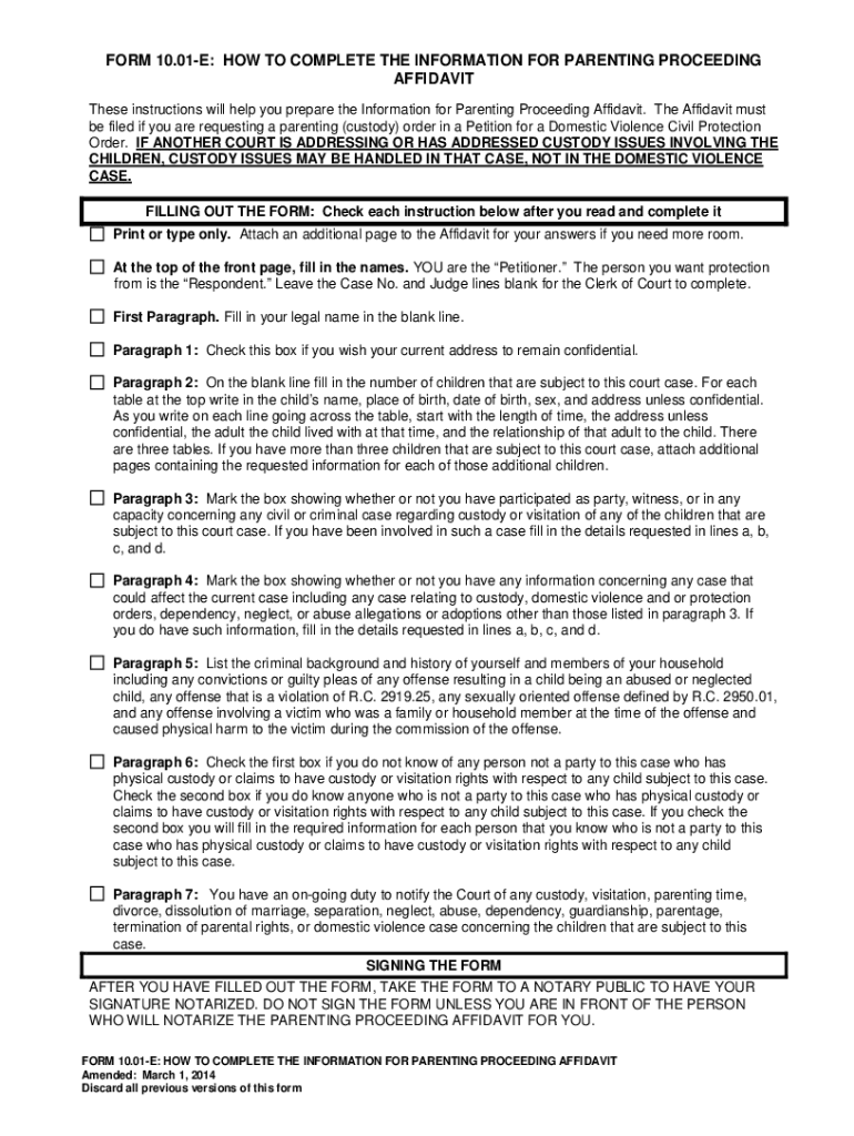  Form 10 01 E How to Complete the Information for Parenting 2014-2024