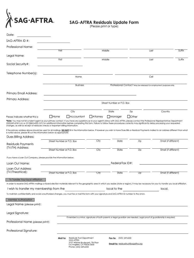 How to Claim ResidualsSAG AFTRA  Form