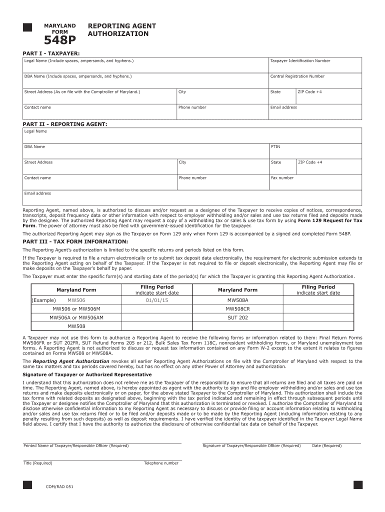  REPORTING AGENT AUTHORIZATION Comptroller of Maryland 2020