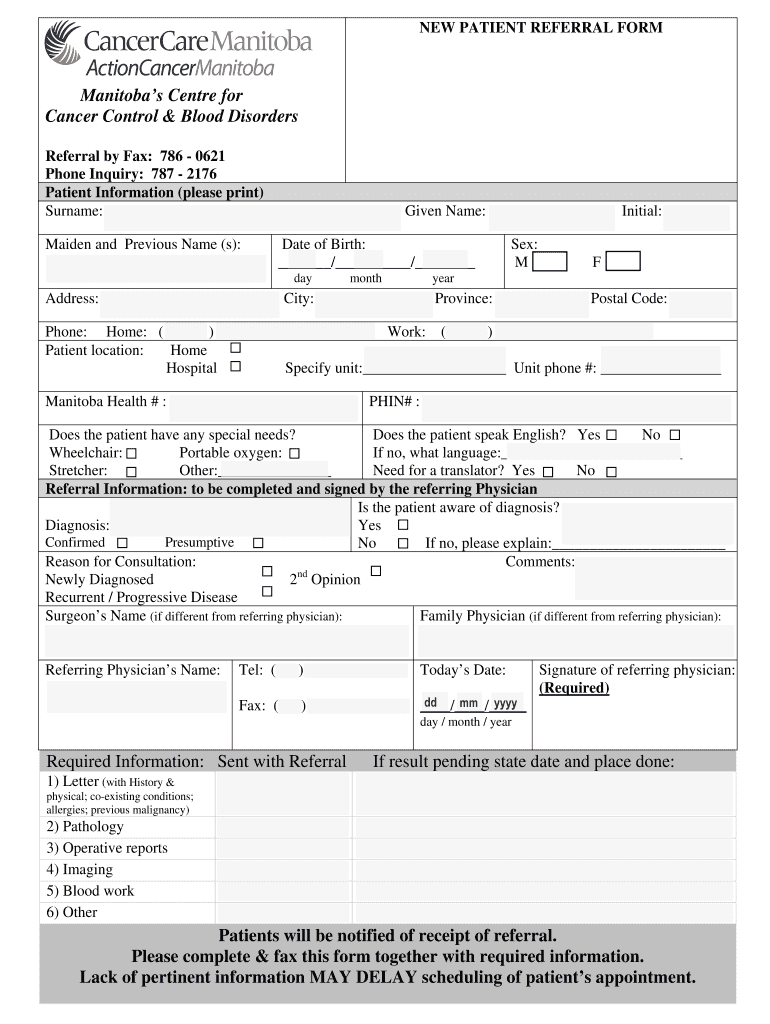 Hematology Referral Guidelines  Form