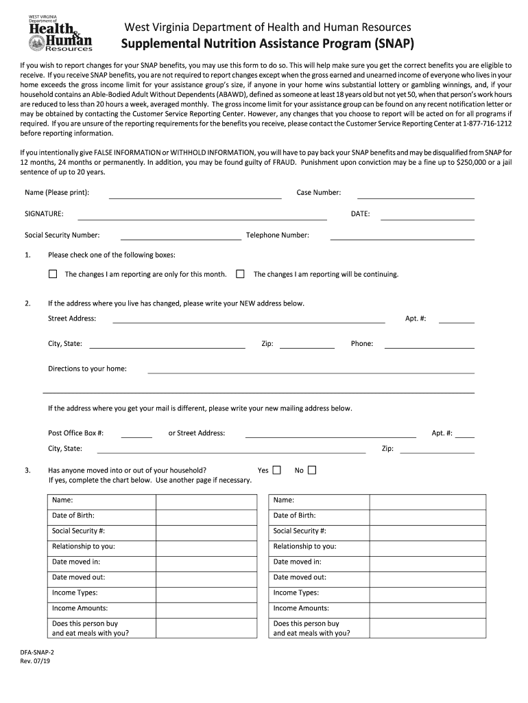 Wv Snap Guidelines Form Fill Out and Sign Printable PDF