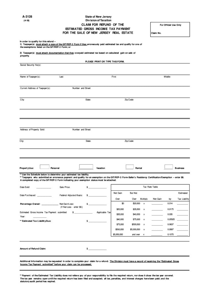  Nj Claim for Refund Form 2019