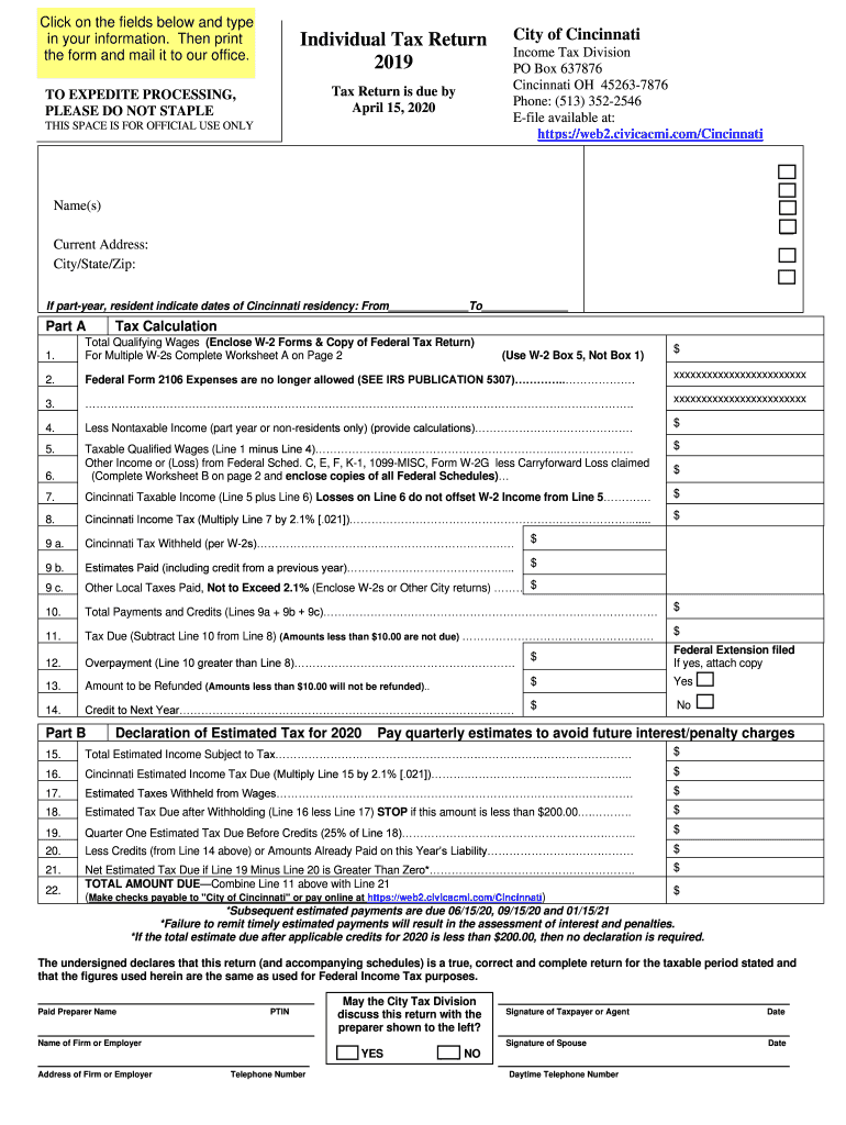  Cincinnati Tax Forms 2019