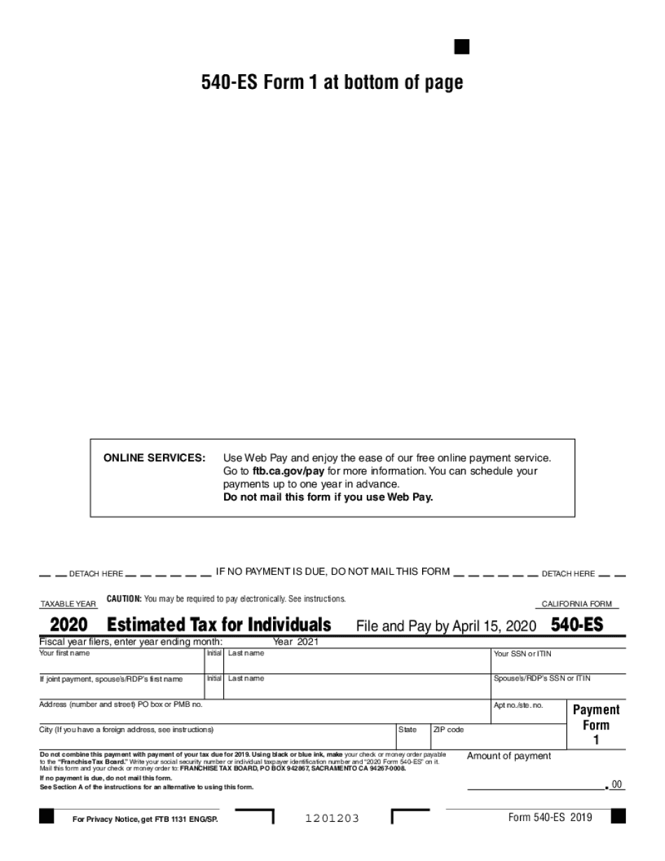  Fillable Online 540 ES Form 1 at Bottom of Page Sutter Tax Fax 2020