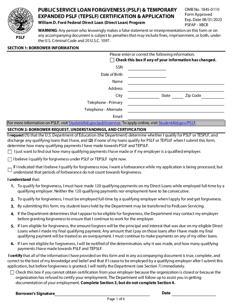 Public Service Loan Forgiveness Application for Forgiveness PDF  Form