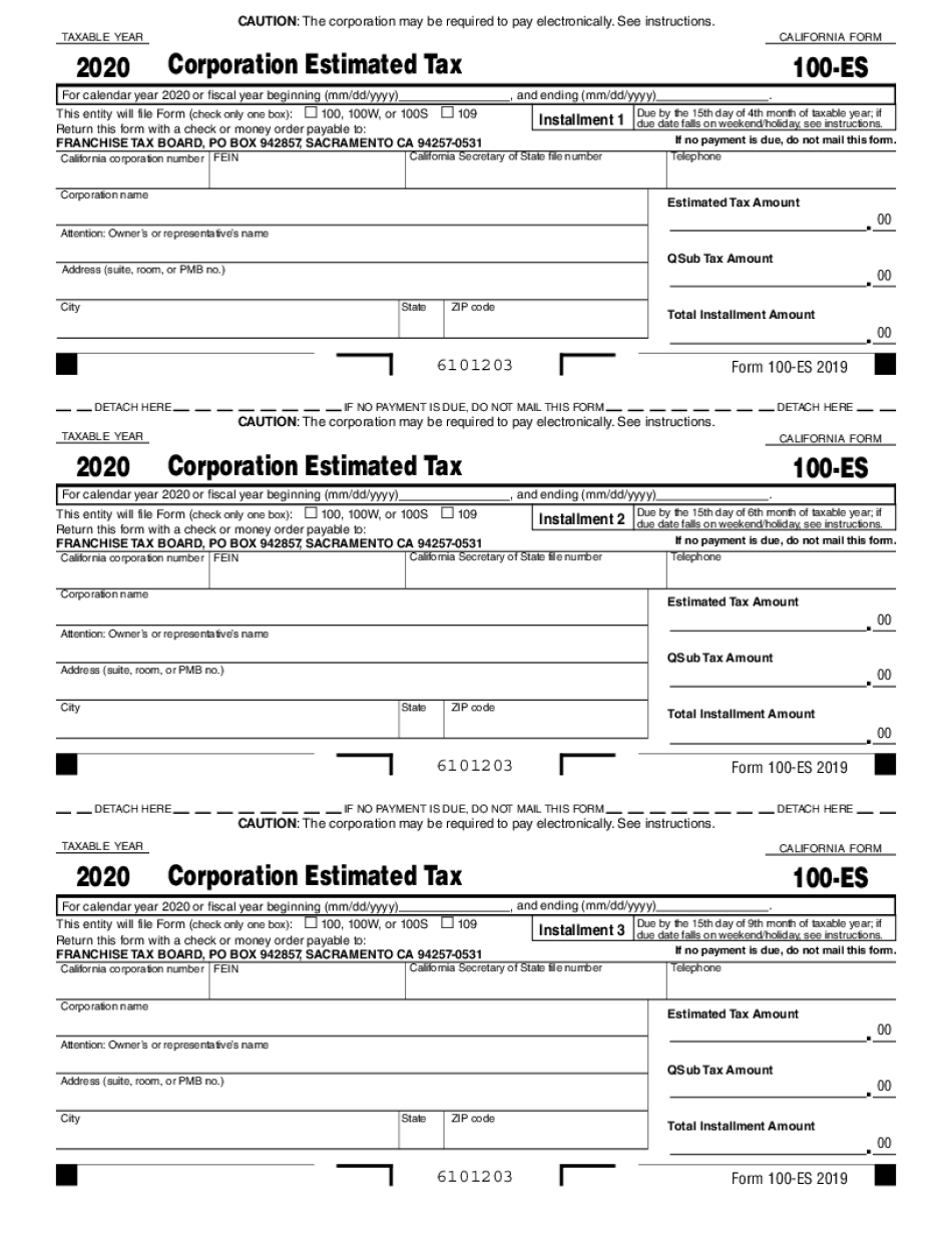  Form 100 E S Corporation Estimated Tax Form 100 ES Corporation Estimated Tax 2020