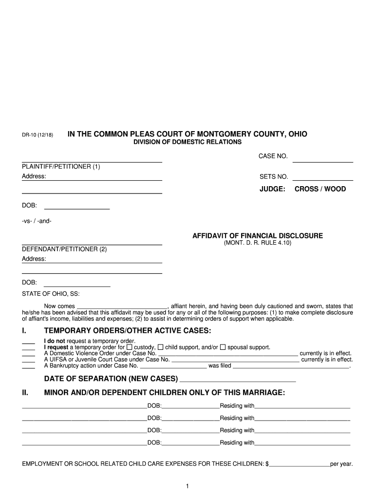 Affidavit of Financial Disclosure Montgomery County  Form