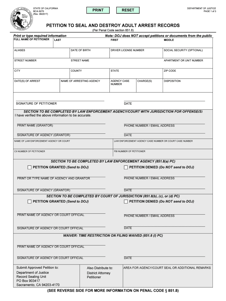 Form BCII 8270 Rev 706 California Department of Justice