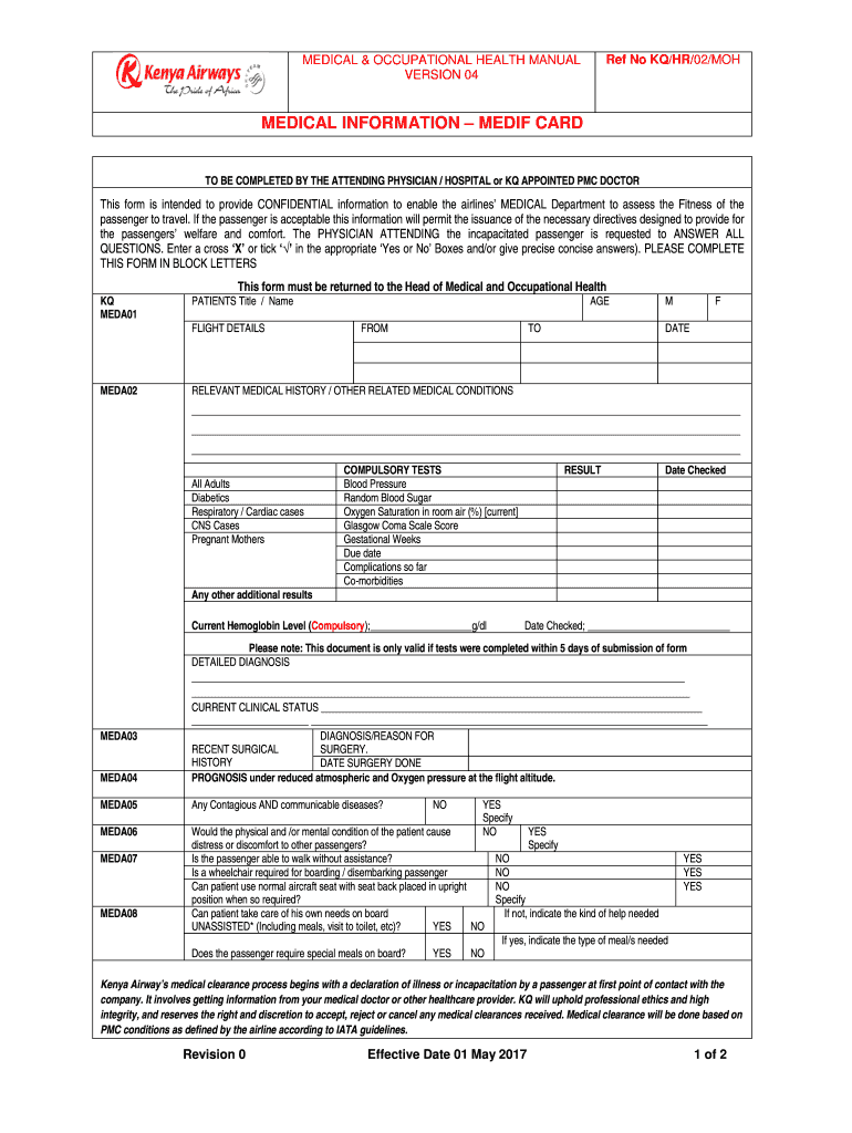  Kenya Airways Medif Form 2019