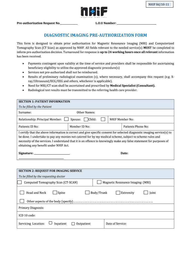 Nhif Pre Authorization Form PDF