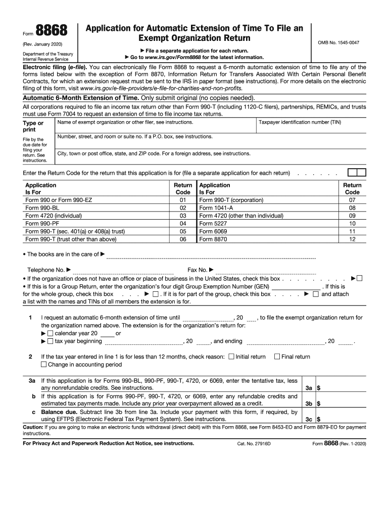 Irs Tax Form 8868