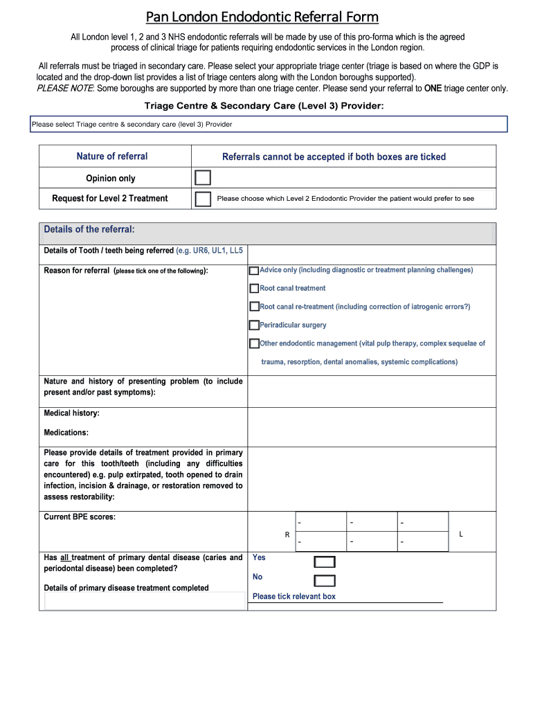 Pan London Endodontic Referral  Form