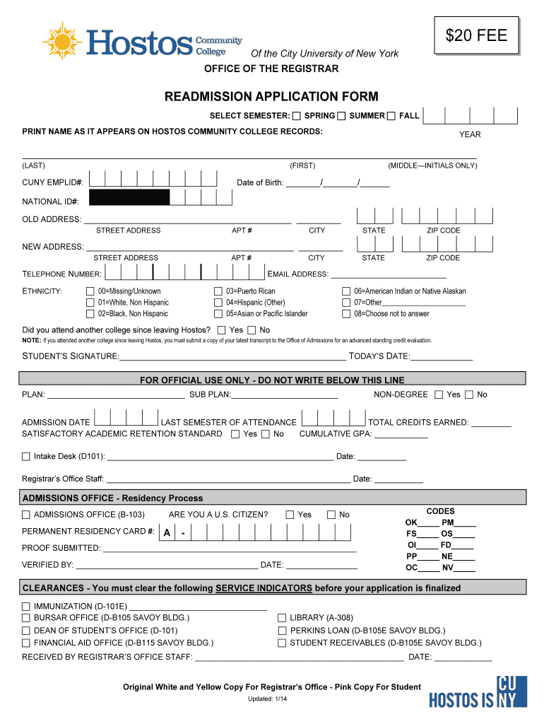 Downloadable Forms Hostos Community College the City