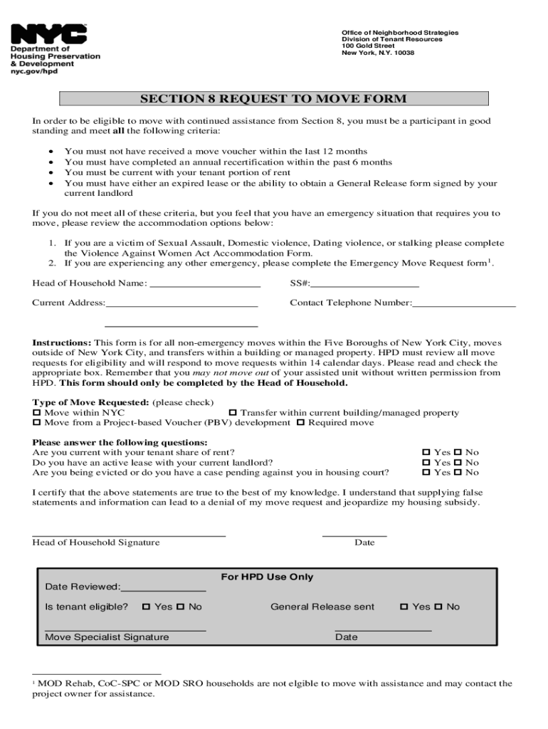  Section 8 Request to Move Form 2020-2024