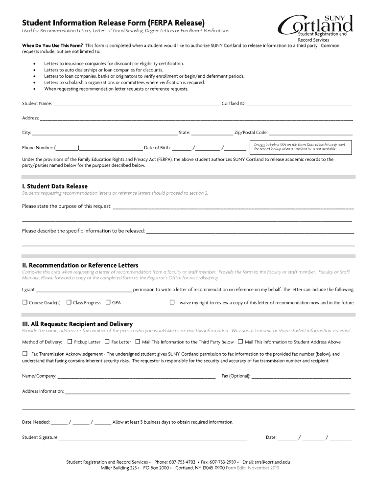 FERPA Privacy of RecordsOffice of the RegistrarOregon  Form