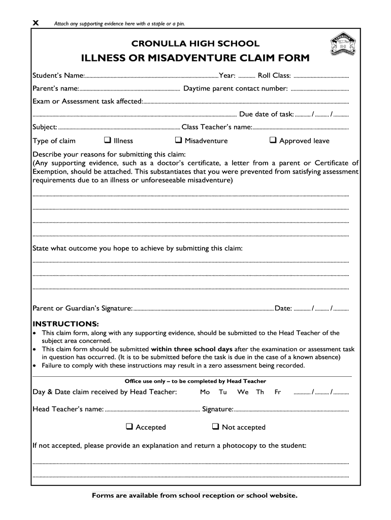  ILLNESS or MISADVENTURE CLAIM FORM 2019-2024