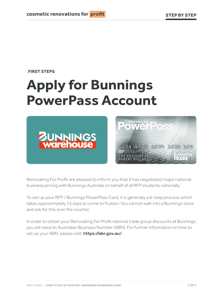 FIRST STEPS Apply for Bunnings PowerPass Account  Form