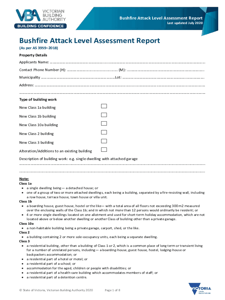 Bushfire Attack Level Assessment Report  Form