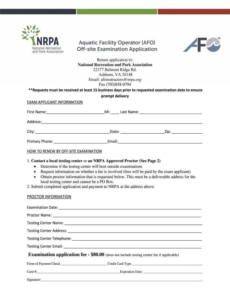 AFO Course Material Request Form National Recreation and
