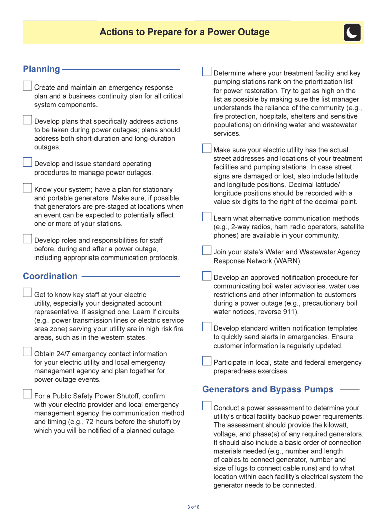 Power Outage Incident Action Checklist  Form