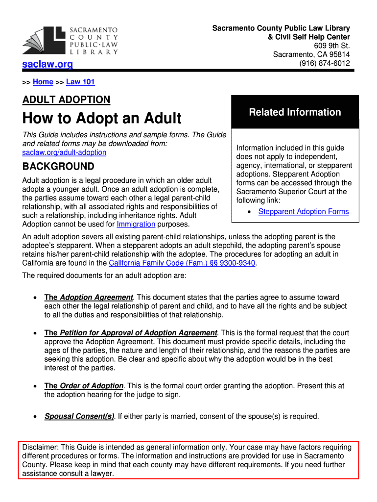 ADULT ADOPTION How to Adopt an Adult in California Forms and Instructions to Adopt an Adult in California Courts