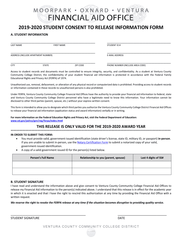  Student Consent Release Information 2019-2024