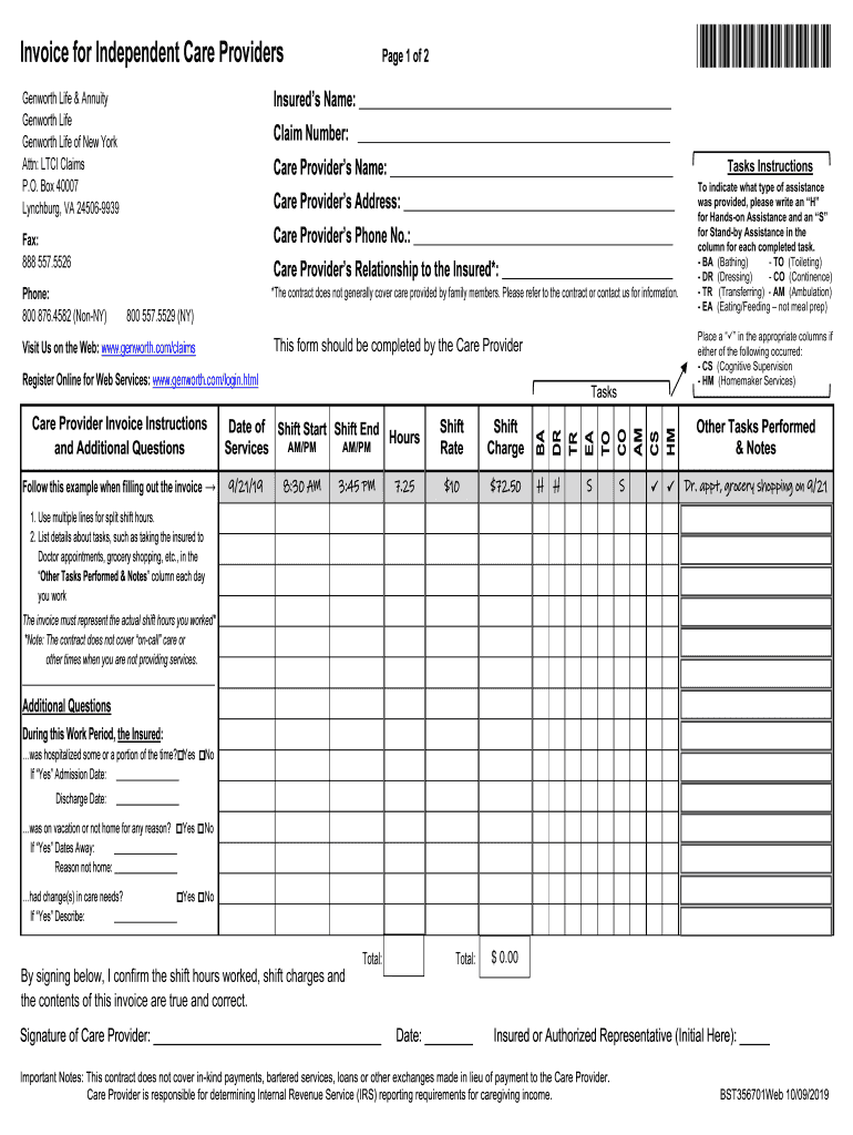 Invoice for Independent Care Providers  Form