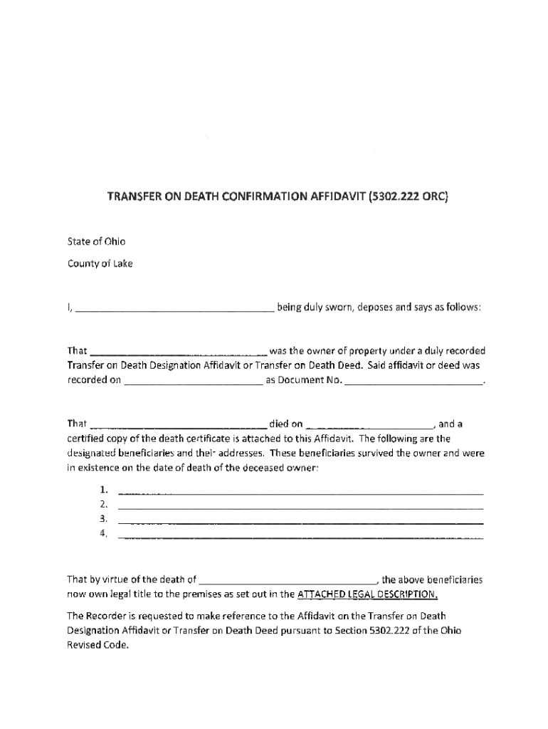TRANSFER on DEATH CONFIRMATION AFFIDAVIT 5302 222  Form