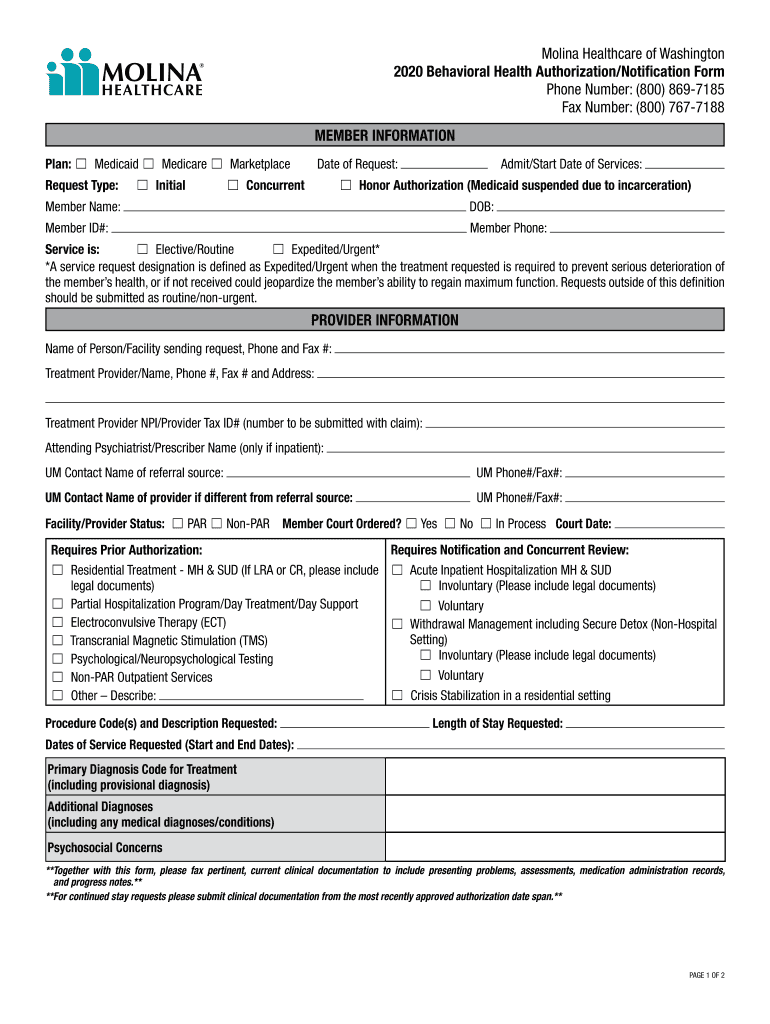  Behavioral Health Authorization Notification Form 508 2019-2024