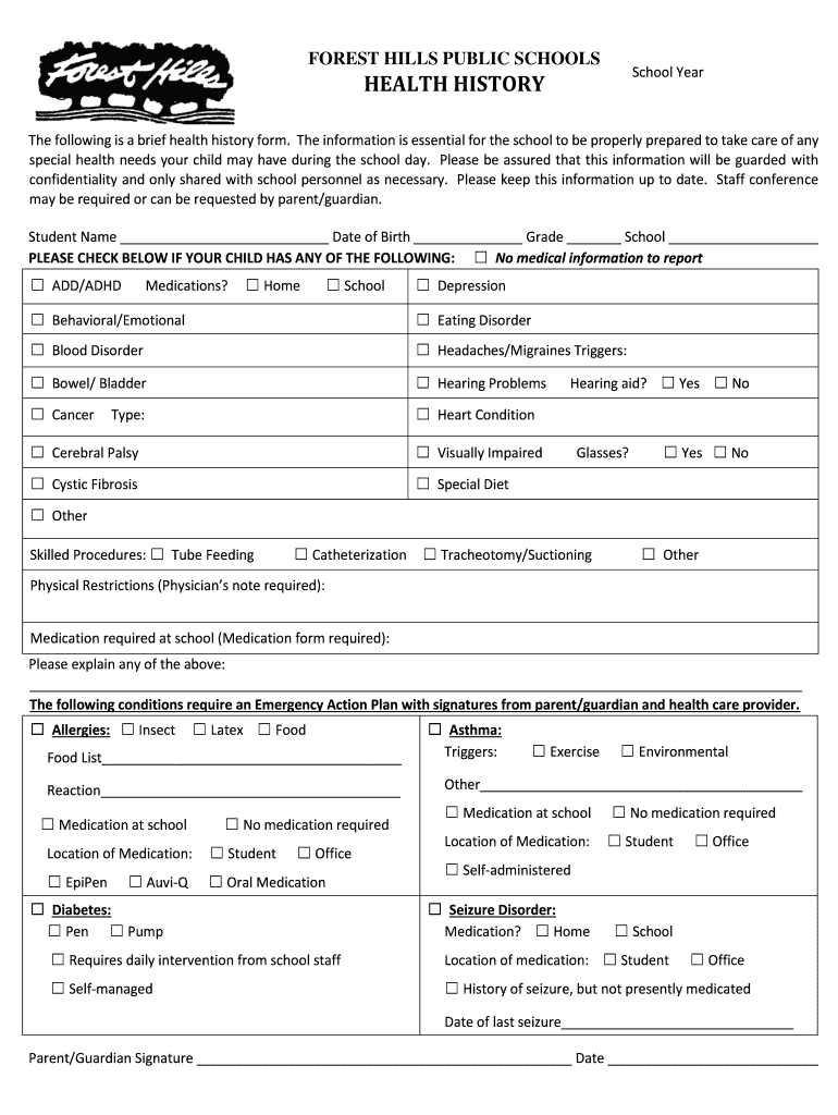 FHPS Health HIstory Form