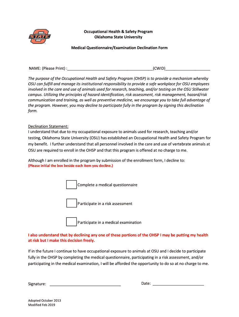 Medical Declination Form