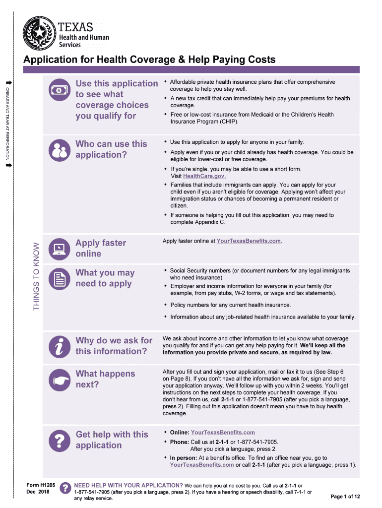  Form H1205, Texas Streamlined ApplicationTexas Health 2018