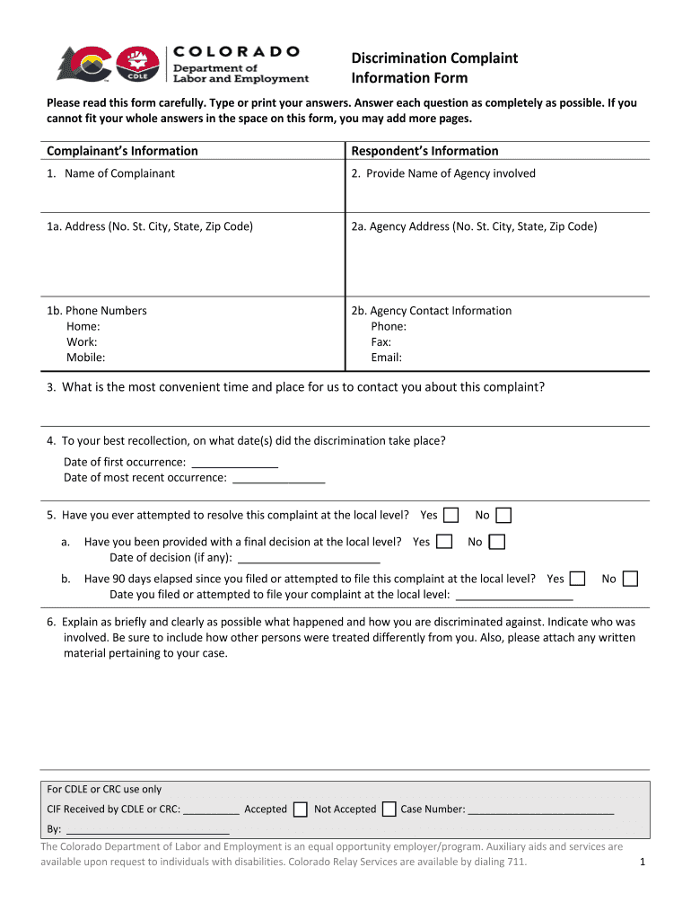 Complaint Information Form CIF Missouri Division of