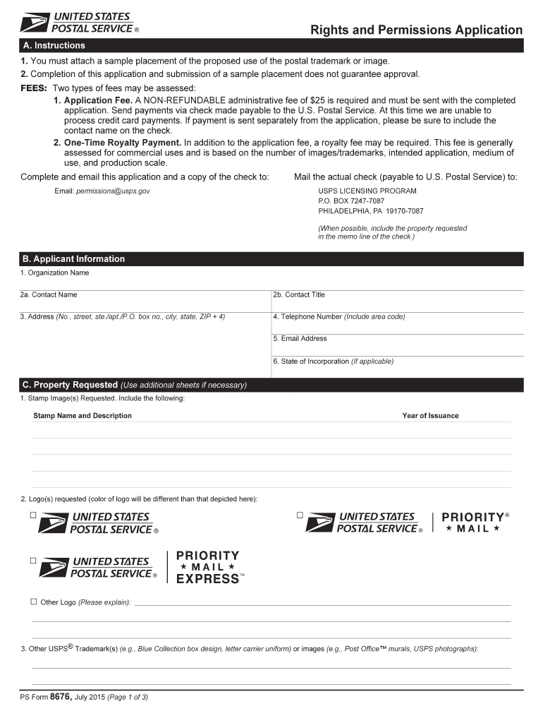 Rights and Permissions Application PDF About USPS Home  Form