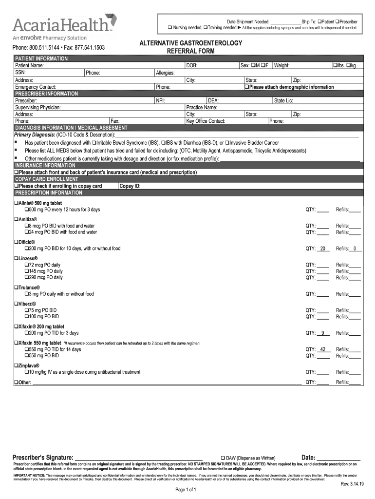 Acaria Health Gastroenterology Referral Form Gastroenterology Referral Form