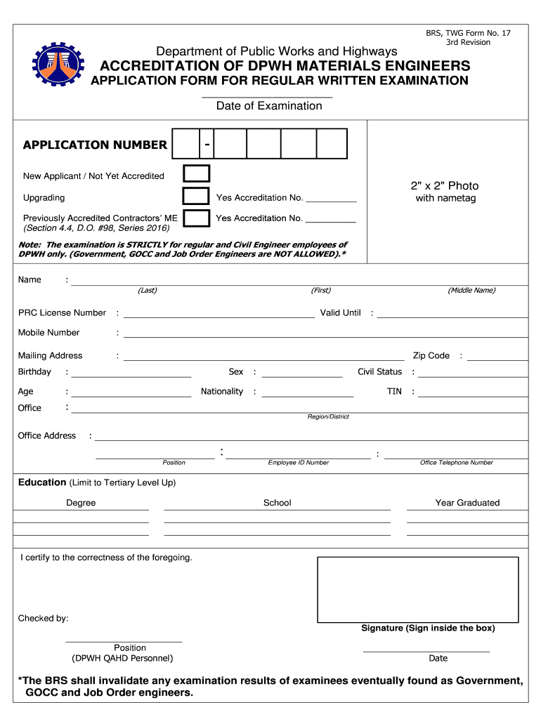 Contractors Materials Engineer Application Form Fill Online