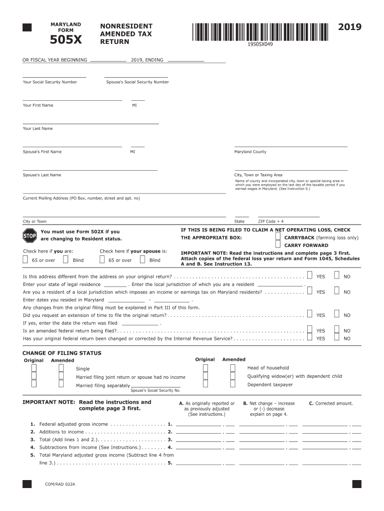  Maryland Form 505x 2019