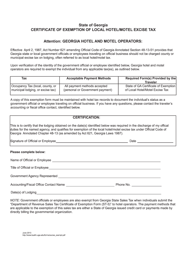 Get and Sign Georgia Hotel Tax Exempt Form 2013-2022