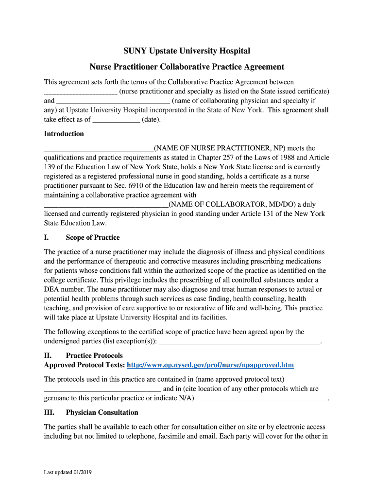 Nurse Practitioner Collaborative Practice Agreement 012019  Form