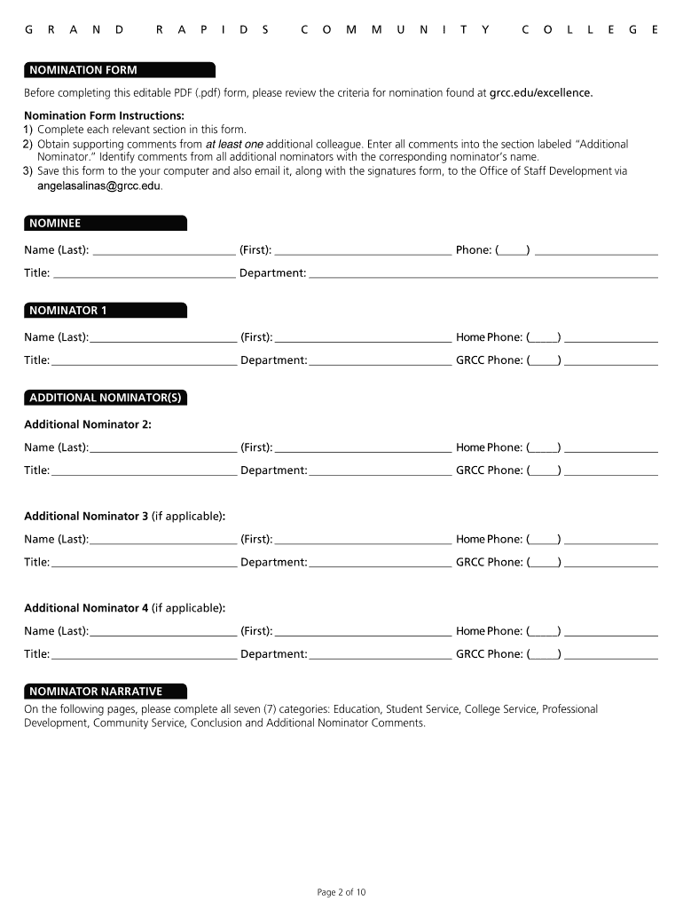  Excellence in Education Award Nomination Form Full Time Staff 2019-2024